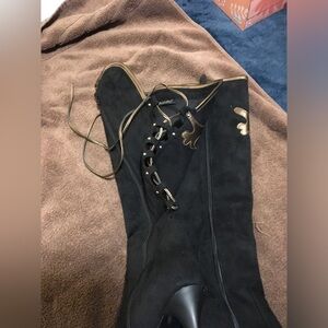 Ashro Black and Gold Lace-Up Boots